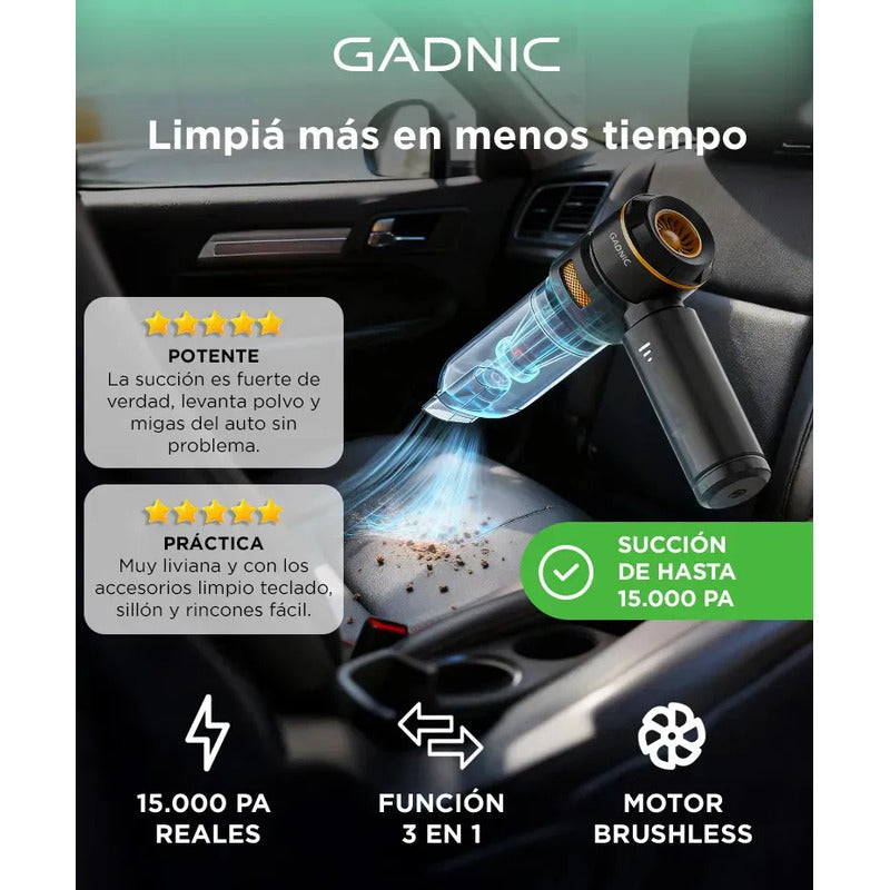 Aspiradora De Mano Gadnic 100w 15kpa Inalambrica Bateria 11.1v Motor Brushless Filtro Hepa Lavable Funcion Soplado Inflado Negro