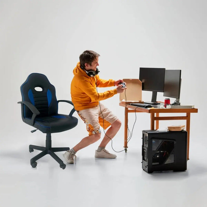 Silla De Escritorio Tedge 435878 Gamer Ergonómica Negra Y Azul Con Tapizado De Cuero Sintético Negro/azul
