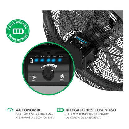 Ventilador Turbo A Bateria Peabody Pe-vtb1630n 24v Con 7 Asp 40.64 Cm Negro 7