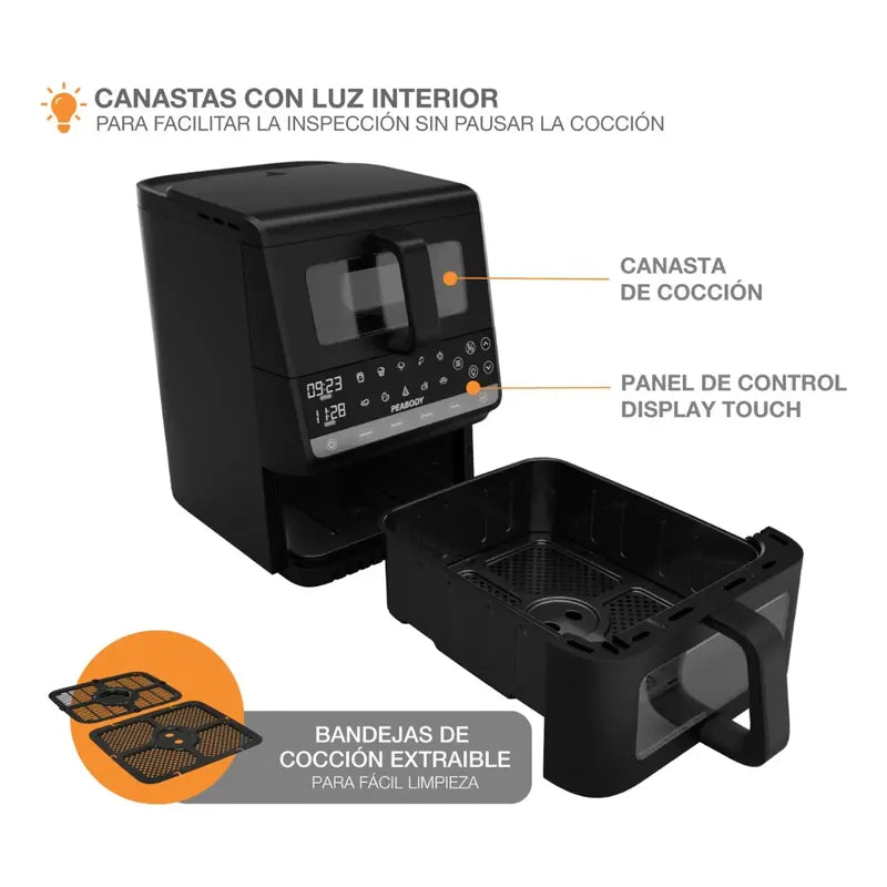 Freidora De Aire Peabody Pe-afdl104n Doble Canasta 10 L Negro