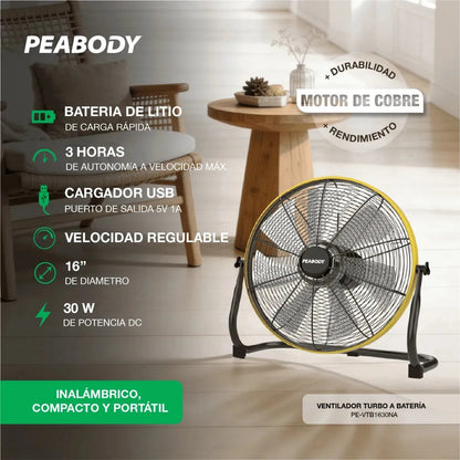 Ventilador De Piso Peabody Pe-vtb1630na 40.64 Cm Negro Y Amarillo 7