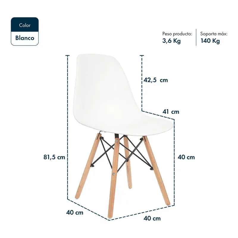 Combo X4 Silla Eames De Comedor Interior Nordica Gardenlife Color Blanco