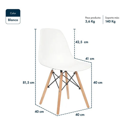 Combo X4 Silla Eames De Comedor Interior Nordica Gardenlife Color Blanco