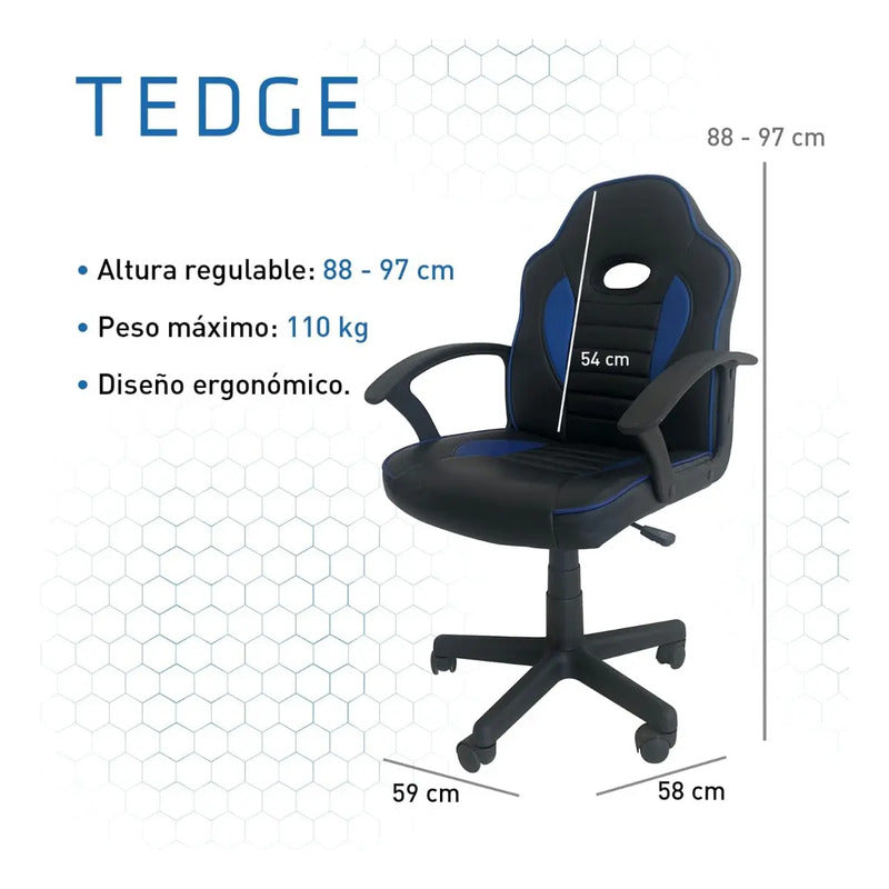 Silla De Escritorio Tedge 435878 Gamer Ergonómica Negra Y Azul Con Tapizado De Cuero Sintético Negro/azul