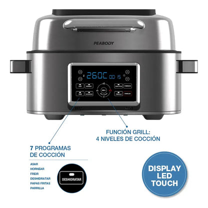 Freidora De Aire Peabody Con Grill 6 Litros 1600 Watts Pe-afg01ix Color Plateado