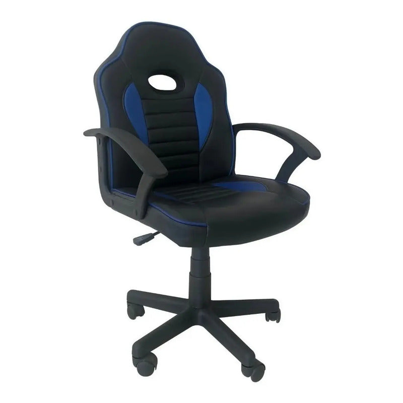 Silla De Escritorio Tedge 435878 Gamer Negra Y Azul  Negro/azul Cuero Sintético