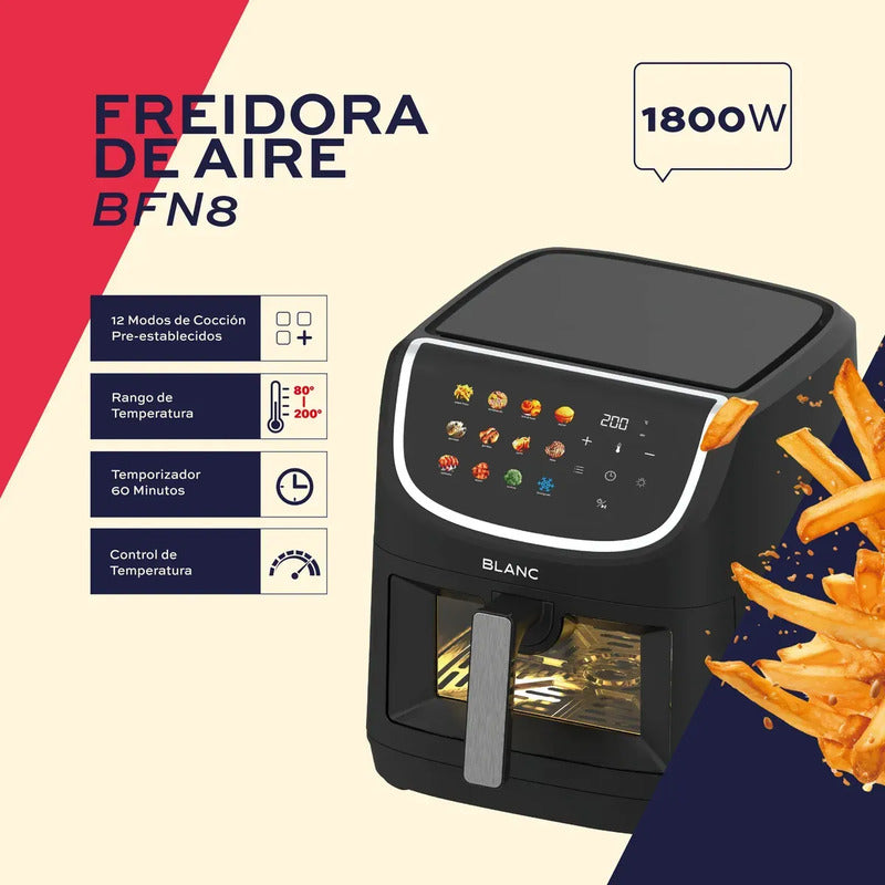 Freidora De Aire Blanc Digital 12 Programas 8l 1800w Bfn8 Negro 8 Litros