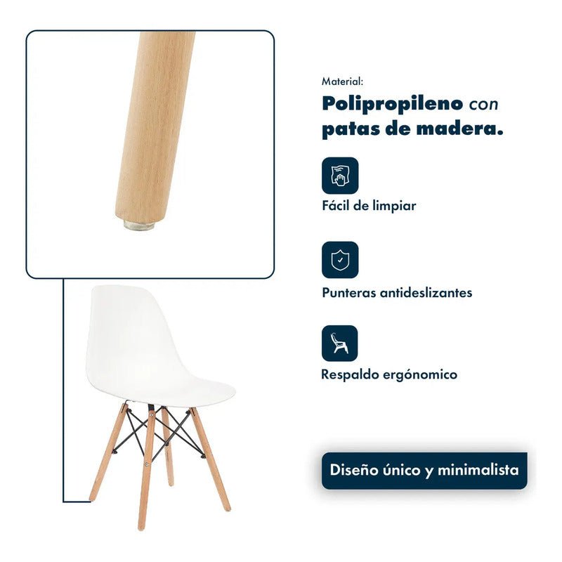 Combo X4 Silla Eames De Comedor Interior Nordica Gardenlife Color Blanco
