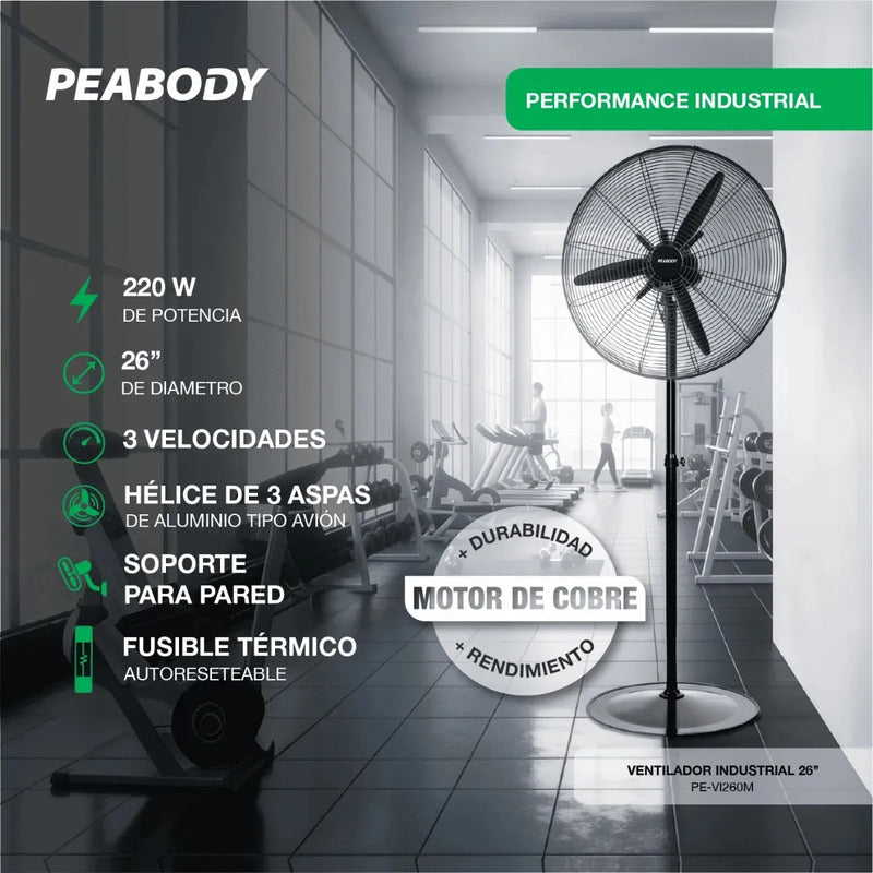 Ventilador De Pared Y De Pie Peabody Pe-vi260m Con Palas De Aluminio 66.04 Cm Negro 3
