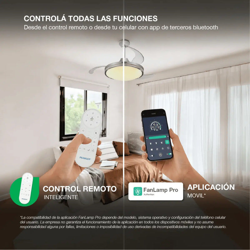 Ventilador De Techo Peabody Pe-vtrdc425s 42 Retráctil Cantidad De Aspas 3 Estructura Silver Aspas Silver Diámetro 1.067 M Frecuencia Wats Material De Las Aspas Acrílico Plateado