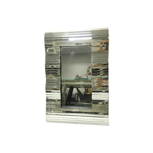 Espejo Decorativo Rectangular Ondas Y Listones 120 X 80 Cm Plateado