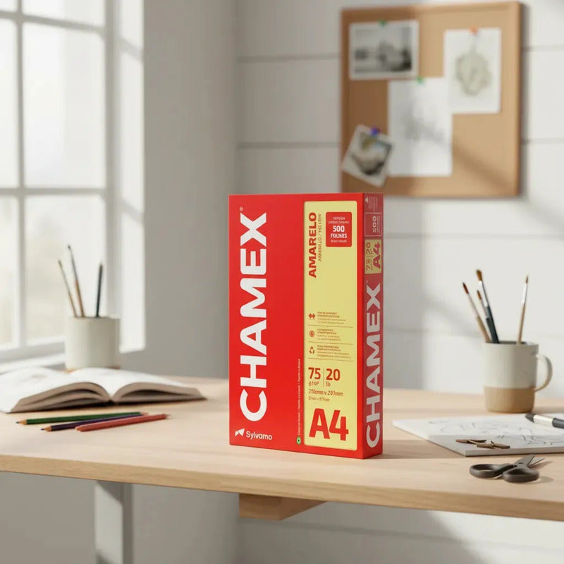 Resma Papel Chamex Color Amarillo Tamaño A4 75 Gr Por 500 Hojas