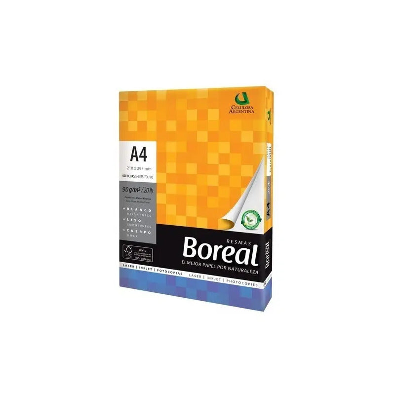 Resma A4 Boreal 90 Gramos 500 Hojas 210mm X 297mm Papel Obra Blanco