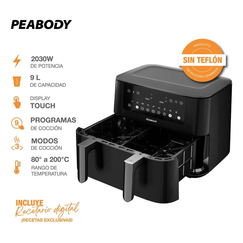 Freidora De Aire Peabody Regulable Xl 9lts Pe-afdb910n Negro Negro