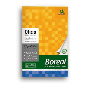 Pack 5 Resmas Papel Obra Oficio 75g Boreal Blanco 2500 Hojas