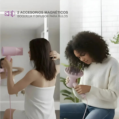 Secador De Pelo Peabody 1600w Spdc02p C/accesorios Rosa Claro