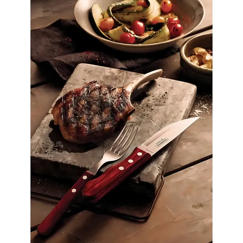 Cuchillo Tramontina Polywood Jumbo Asado Churrasco Acero X6 Color Rojo Cerezo