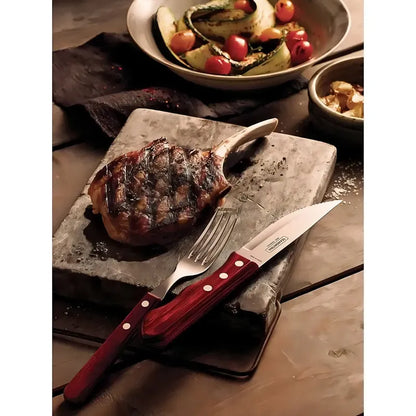 Cuchillo Tramontina Polywood Jumbo Asado Churrasco Acero X6 Color Rojo Cerezo