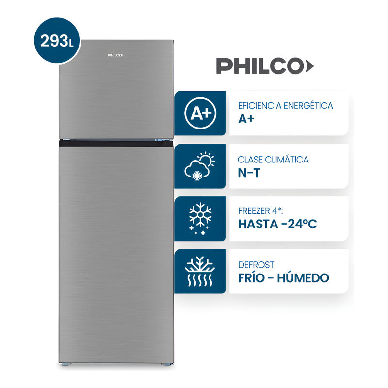 Heladera Con Freezer Philco Top Mount Phct320 Color Acero Inoxidable Con Capacidad De 320l