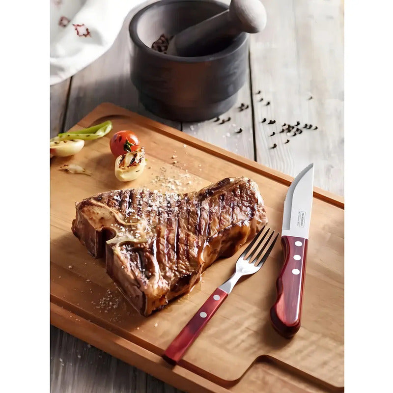 Cuchillo Tramontina Polywood Jumbo Asado Churrasco Acero X6 Color Rojo Cerezo