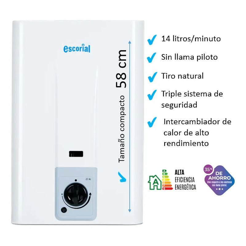 Calefón A Gas Escorial Ce-14l Ce-14l Blanco Gn