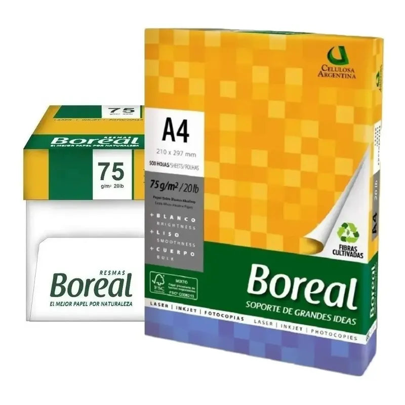 Resma A4 75grs Boreal Celulosa Papel Obra 500 Hojas Blanco