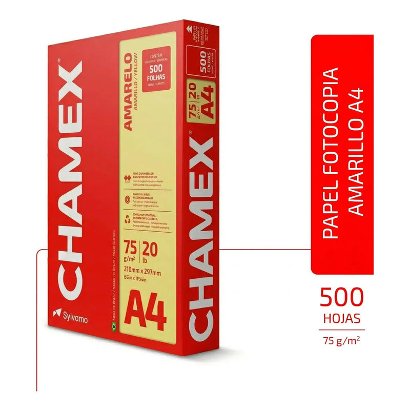 Resma Papel Chamex Color Amarillo Tamaño A4 75 Gr Por 500 Hojas