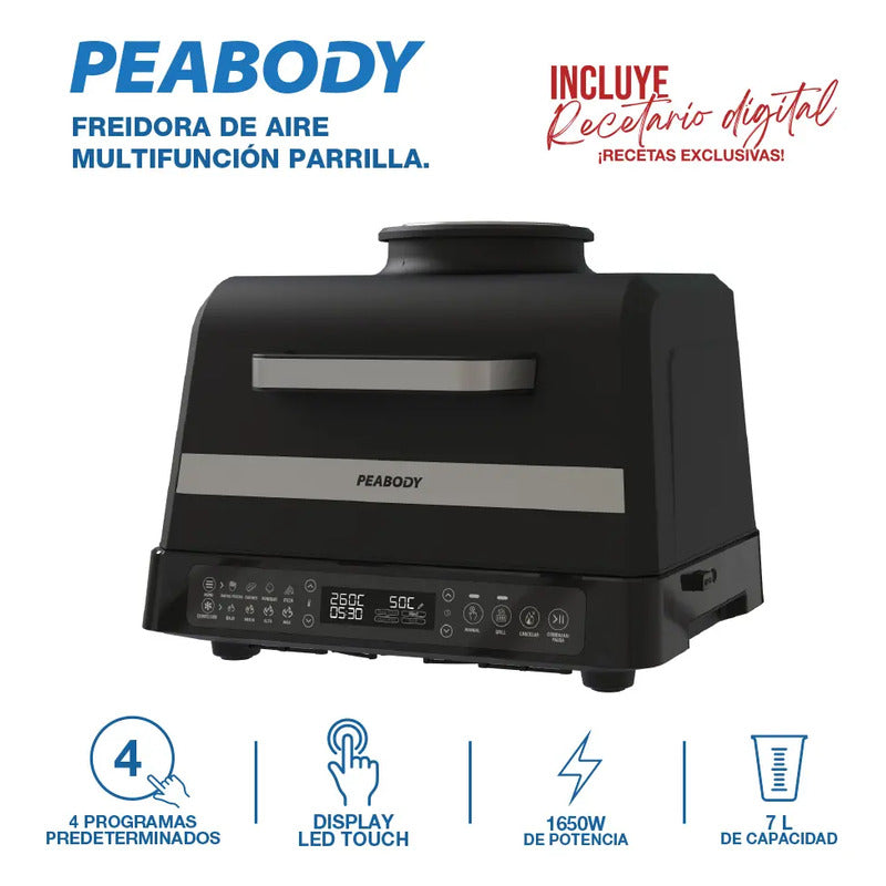 Freidora De Aire Sin Aceite Multifunción Peabody Pe-afg02n 7 Litros 1650w Color Negro