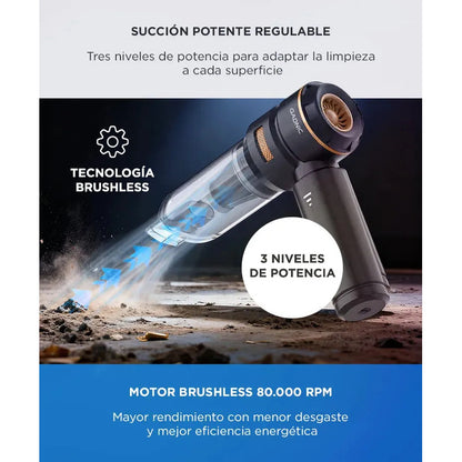 Aspiradora De Mano Gadnic 100w 15kpa Inalambrica Bateria 11.1v Motor Brushless Filtro Hepa Lavable Funcion Soplado Inflado Negro
