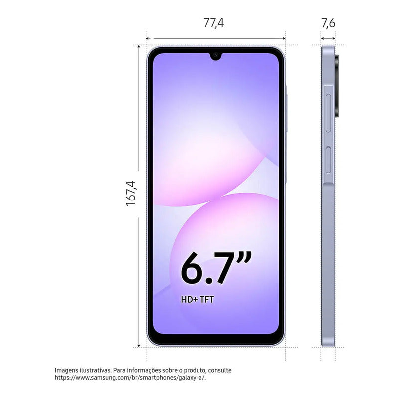 Samsung Galaxy A07 128 Gb, Teléfono Celular De 4 Gb, Cámara De 50 Mp, Pantalla 6.7, Protección Ip54, Procesador De 6 Nm, Violeta